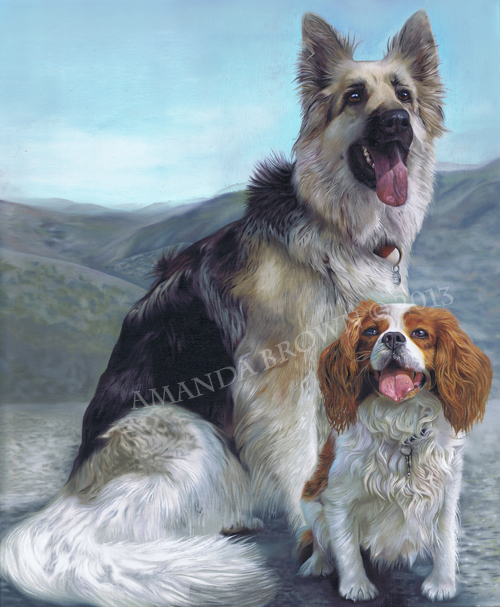 German shepherd and king charles spaniel portrait